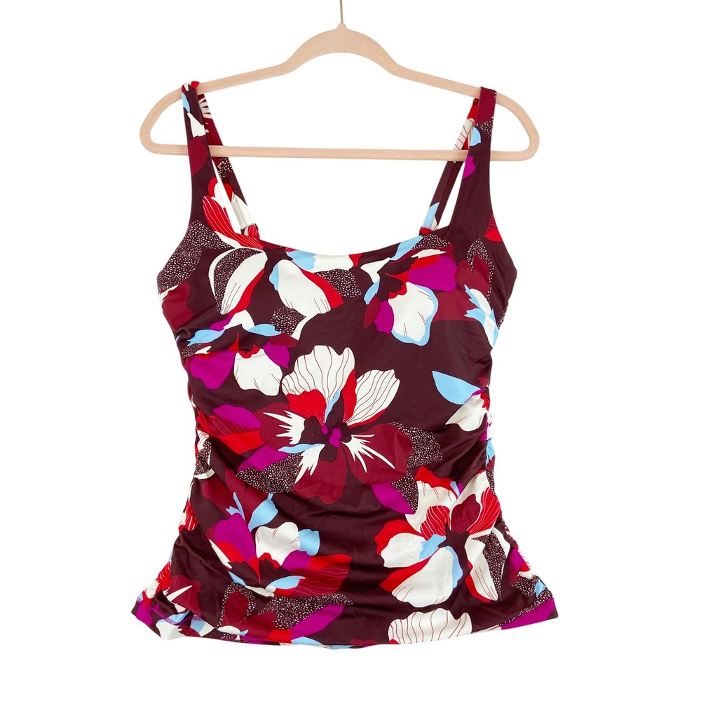 Athleta Tankini Swim Top 36D/DD Floral‎ Print Ruched Sides Built-In Bra